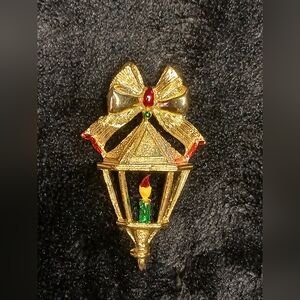 5$ VTG Jewelry Festive Gold and Red Lantern Brooch with Bow Holiday Grandma